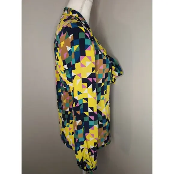 Tory Burch Geometric Silk Tie Neck Blouse Statement Designer Career Size 4 - Picture 5 of 9
